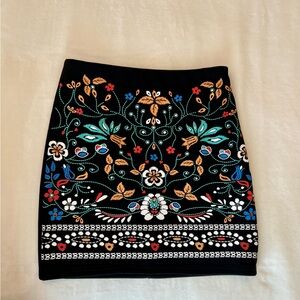 Embroidered Print Black Skirt